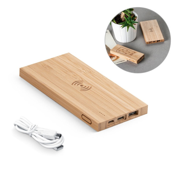 FITCH. Powerbank 5'000 mAh met 5W draadloze oplader in bambo