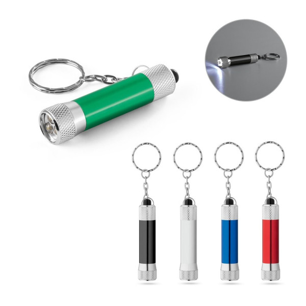 RE-LERGAN. Aluminium sleutelhanger (92% gerecycled) met LED-zaklamp met 3 lampjes